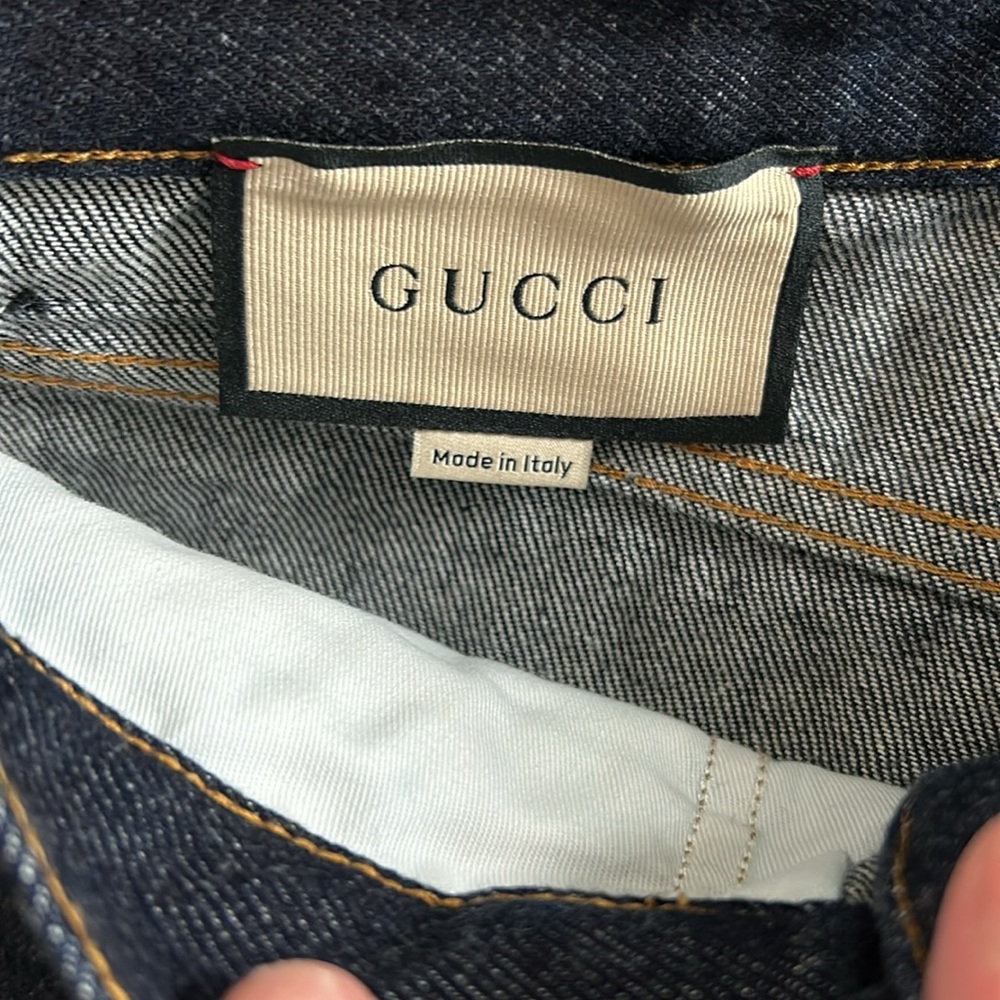 - Gucci GG Pattern Cuff Jeans Dark Blue Camel * these are authentic* - Picture 3 of 9